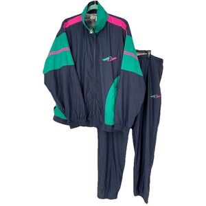 Vintage 90s FILA Linea Italia Windbreaker Track Suit 2 Piece Abstract Teal Pink